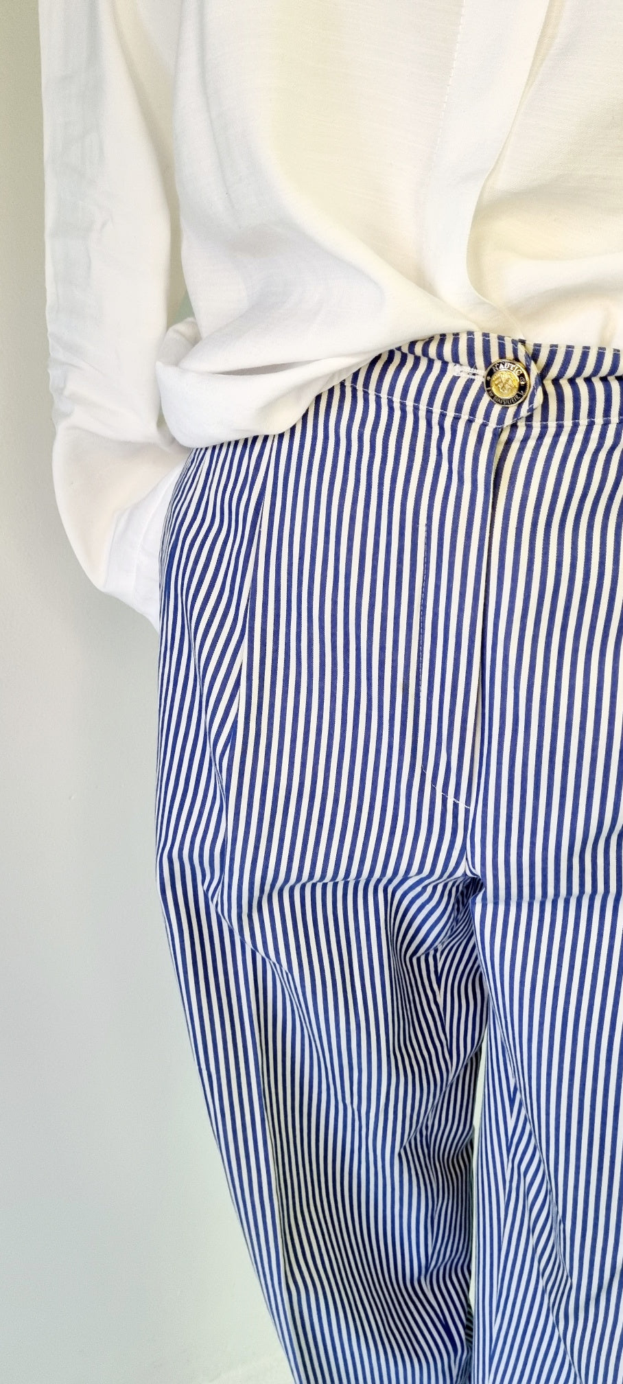 Weekend by BASLER - Blue & White Striped Nautical Pleated Relaxed Style Trousers