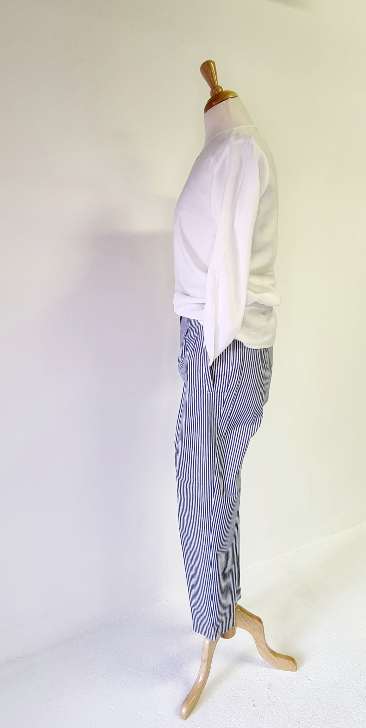 Weekend by BASLER - Blue & White Striped Nautical Pleated Relaxed Style Trousers