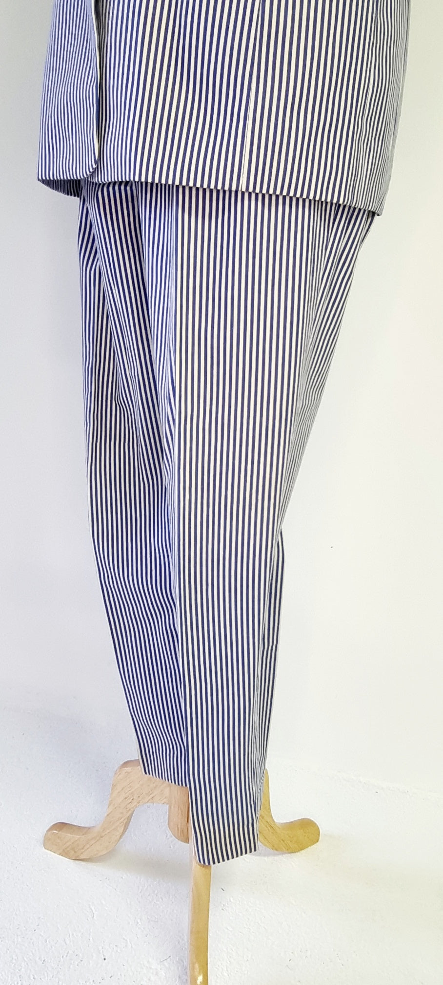 Weekend by BASLER - Blue & White Striped Nautical Pleated Relaxed Style Trousers