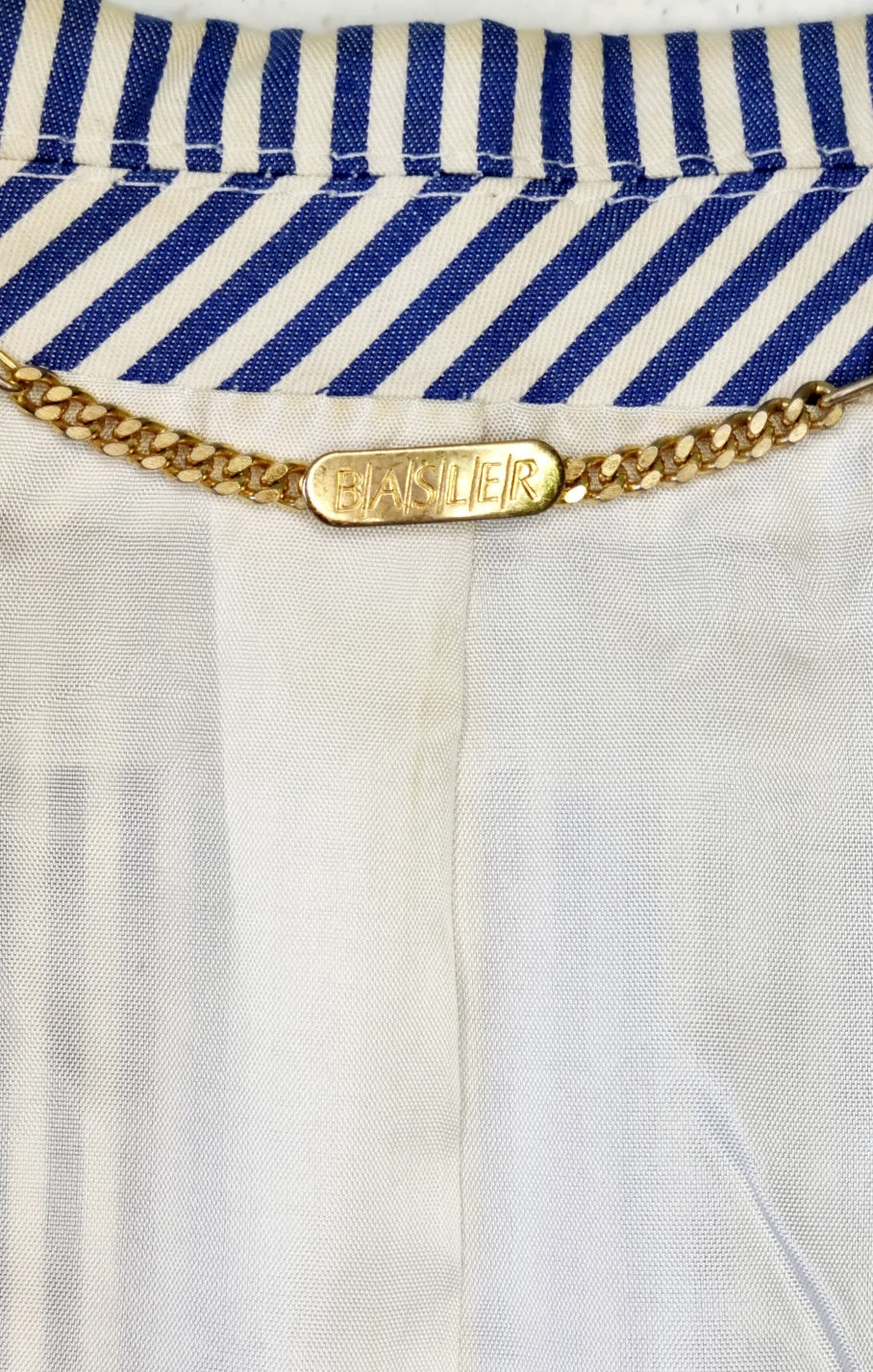 BASLER Weekend by - Classic Vintage Blue & White Striped Nautical Short Sleeve Jacket