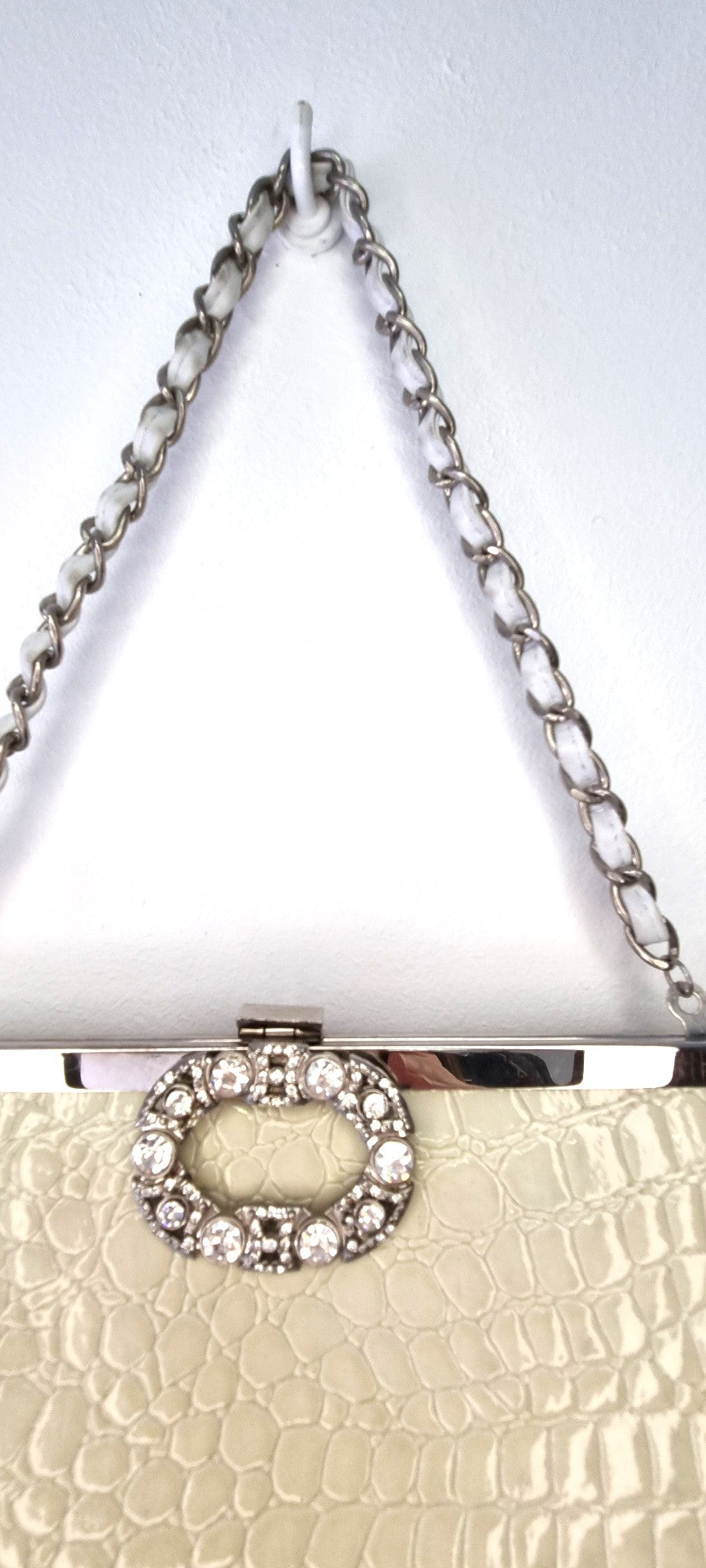 Vintage Beige Croc-Embossed Pleather Clutch Bag/Purse