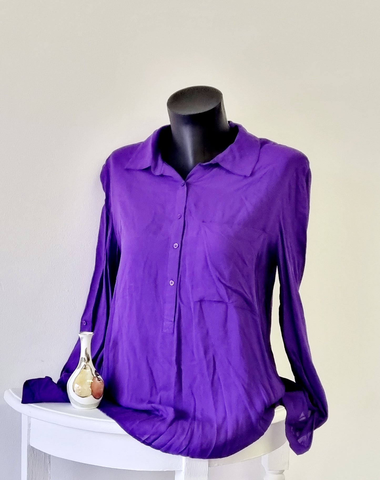 Woolworths - Purple Roll Sleeve Collar Shirt with Hi-Lo Hem