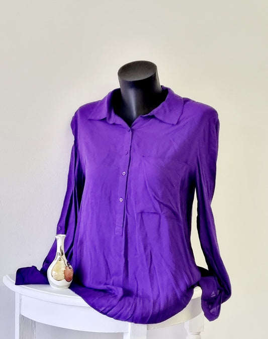 Woolworths - Purple Roll Sleeve Collar Shirt with Hi-Lo Hem
