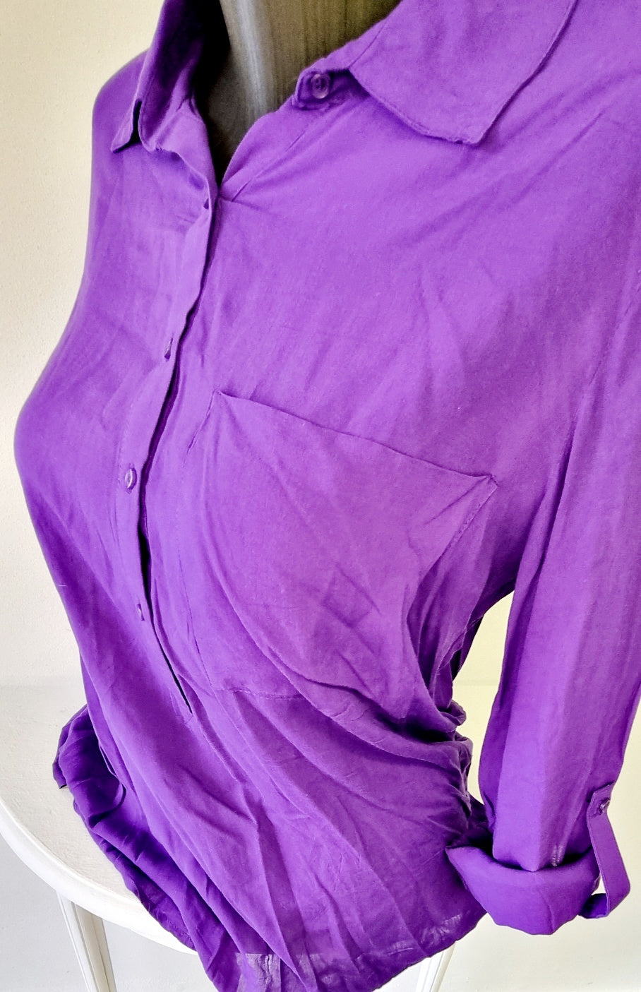 Woolworths - Purple Roll Sleeve Collar Shirt with Hi-Lo Hem