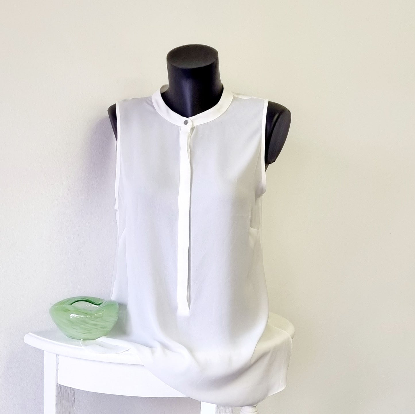 Woolworths - Beige Sleeveless Mandarin Collar Buttoned Top