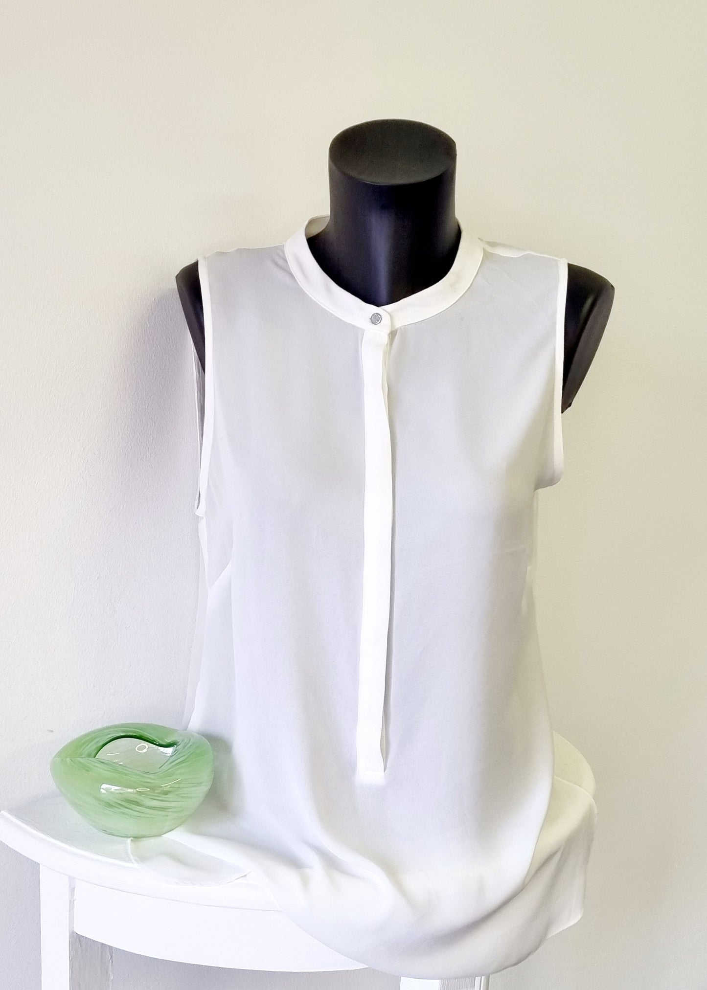 Woolworths - Beige Sleeveless Mandarin Collar Buttoned Top
