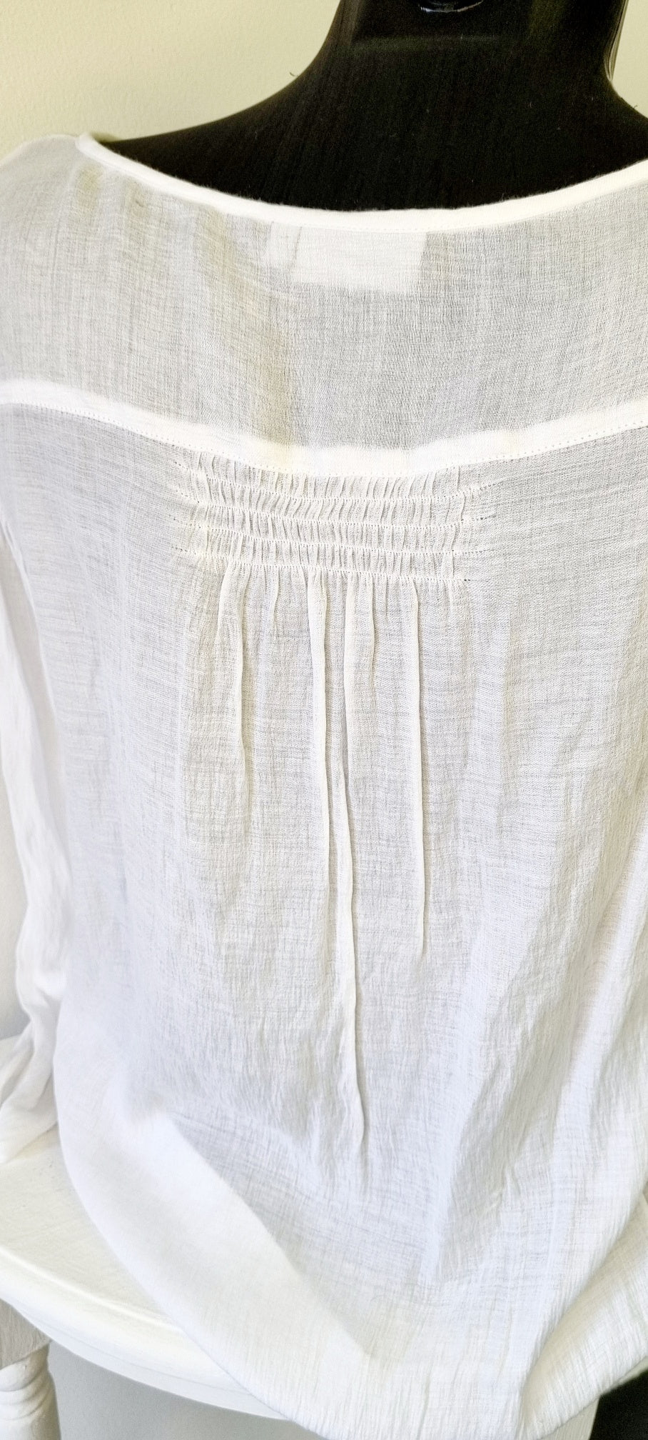 Next - White Round Neck Long Sleeve Smock Embellished Blouse