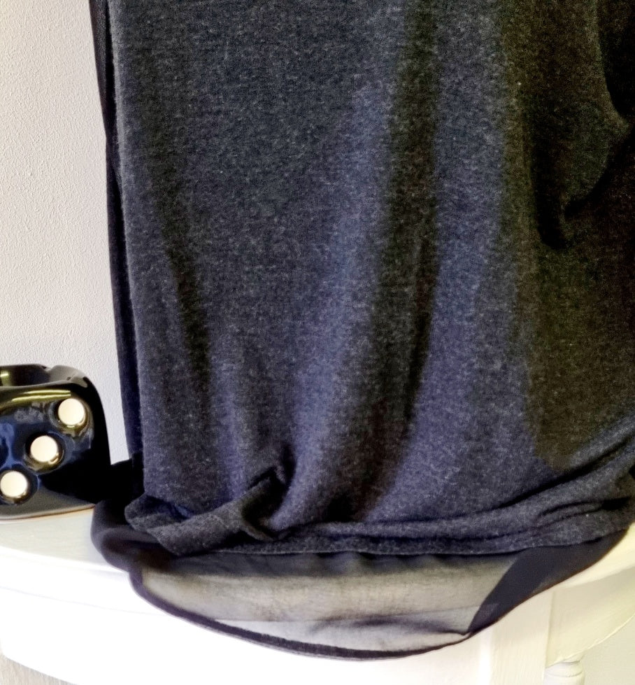 Zara - Thin Black Soft Knit Long Sleeve Blouse With Sheer Insert Hem and Neckline