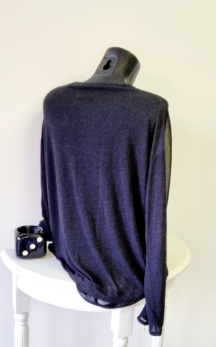 Zara - Thin Black Soft Knit Long Sleeve Blouse With Sheer Insert Hem and Neckline