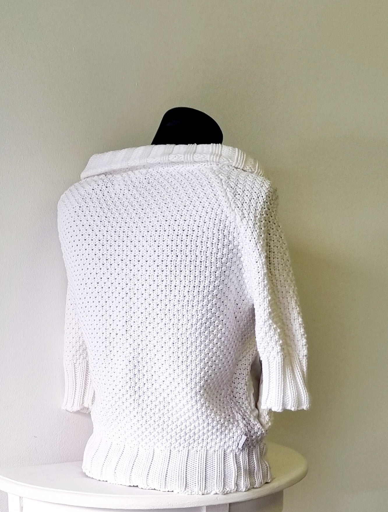 Urban - White Chunky Knit 3/4 Sleeve Collared Cardigan
