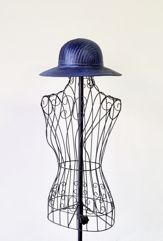 Vintage Blue Straw Brim Sun Hat