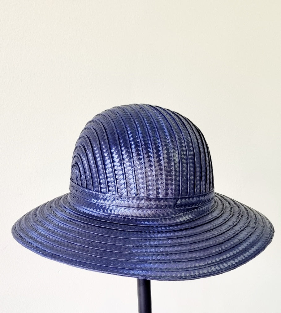 Vintage Blue Straw Brim Sun Hat