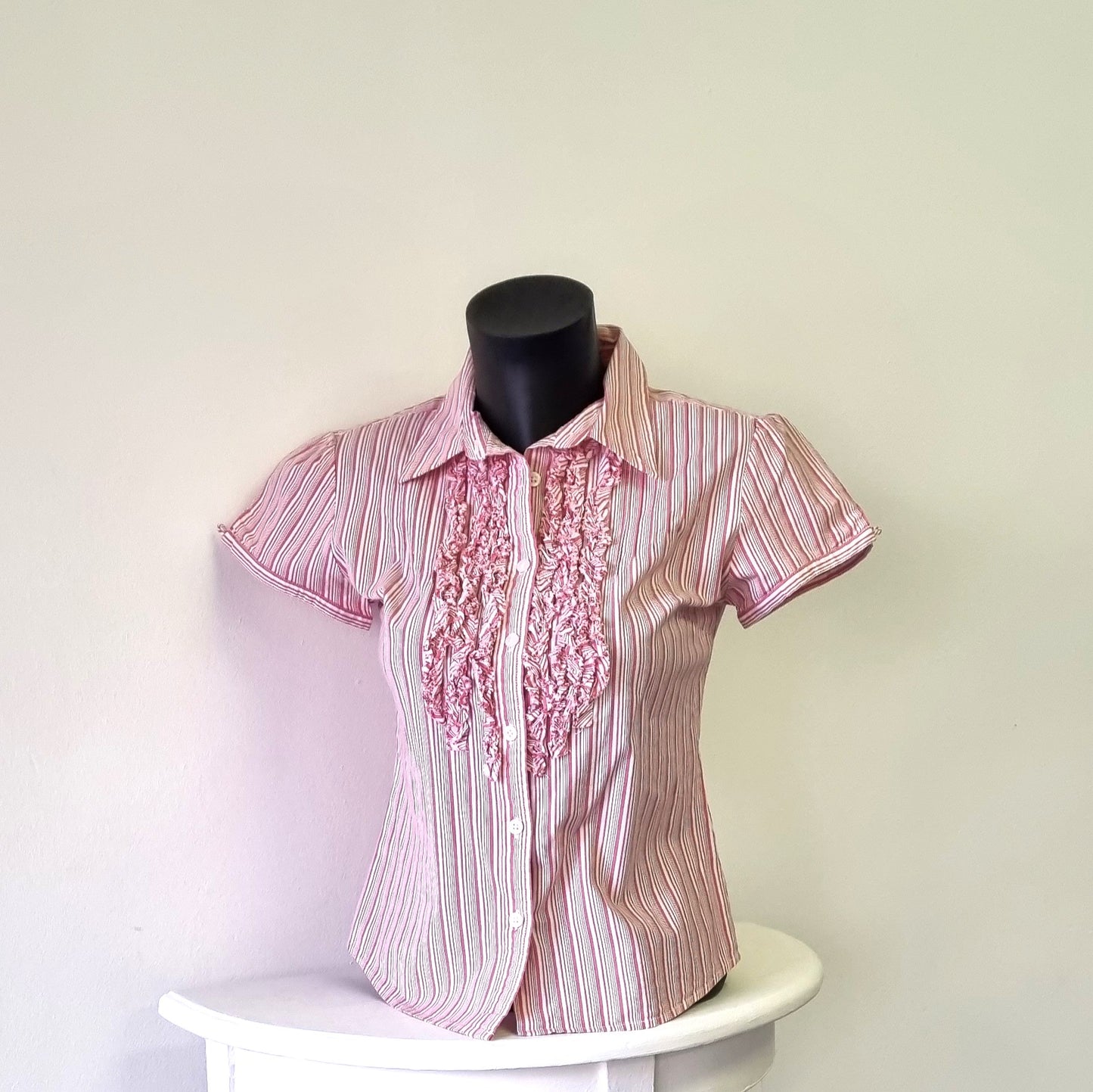 Kelso - Vintage Pink Candy striped cotton short sleeve shirt
