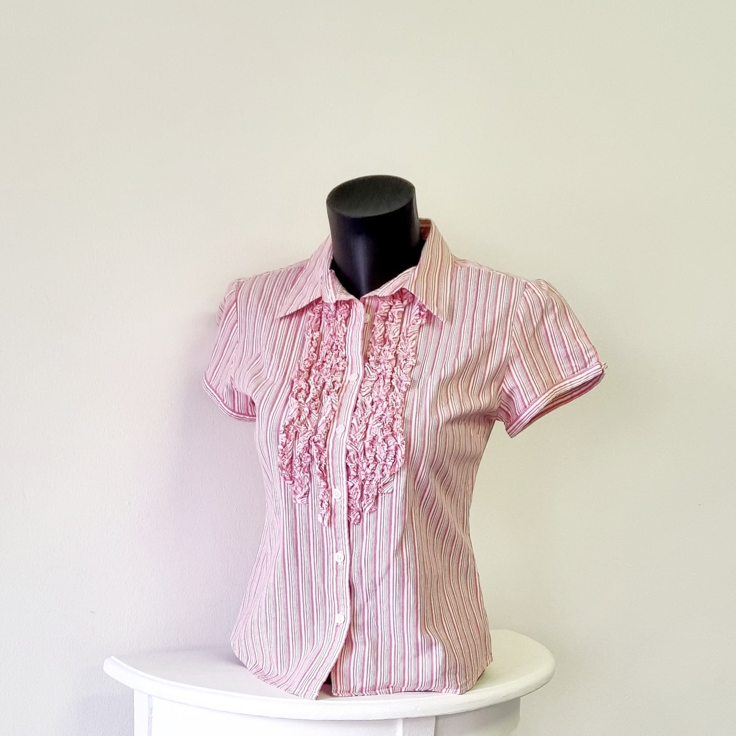 Kelso - Vintage Pink Candy striped cotton short sleeve shirt