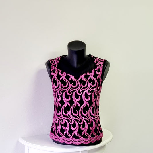 Milady's - Sleeveless embroidered pink and black blouse
