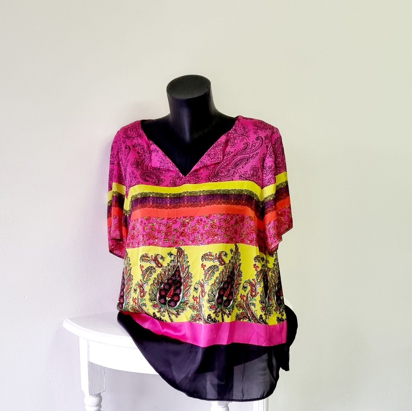 Studio-w - Colorful Relaxed Pink, Black & Yellow Summer Blouse