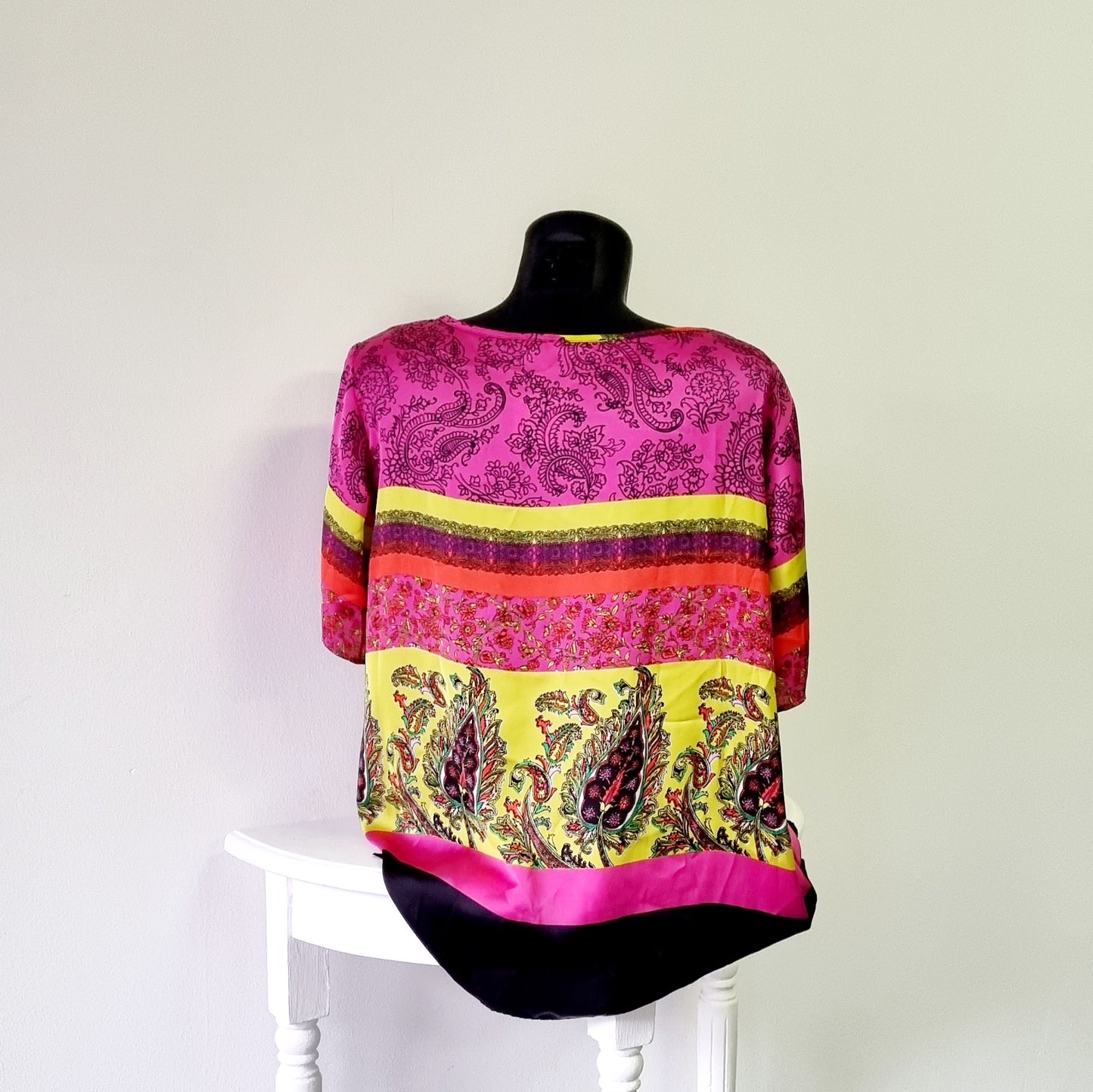 Studio-w - Colorful Relaxed Pink, Black & Yellow Summer Blouse