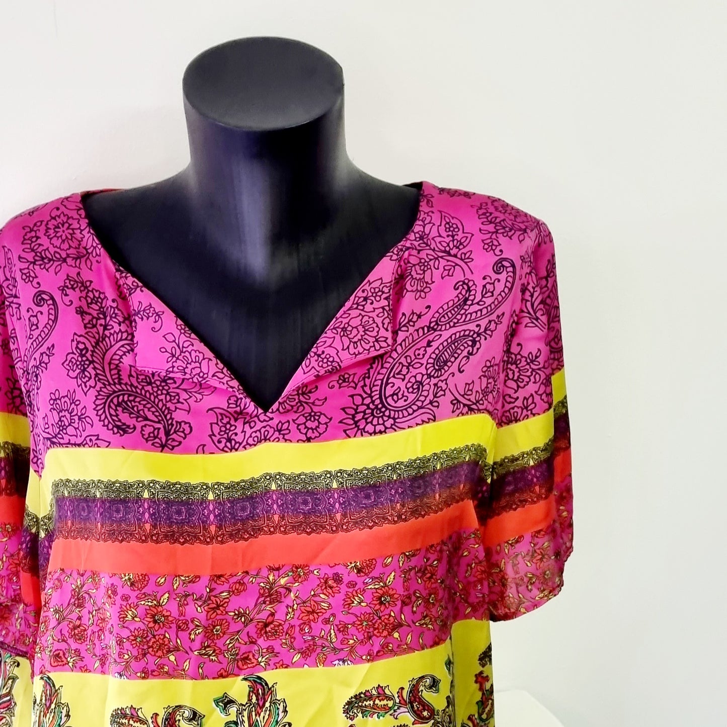 Studio-w - Colorful Relaxed Pink, Black & Yellow Summer Blouse