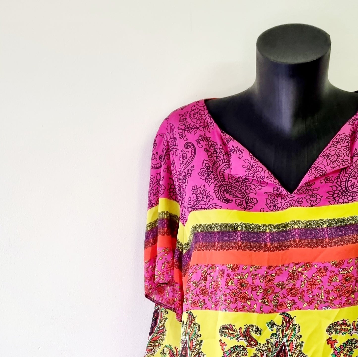 Studio-w - Colorful Relaxed Pink, Black & Yellow Summer Blouse
