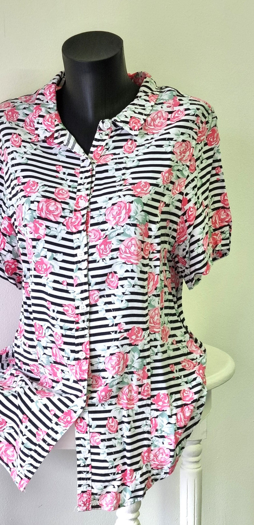 Rene Taylor - Candy pink, green and white striped summer shirt