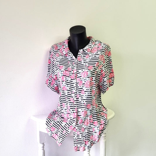 Rene Taylor - Candy pink, green and white striped summer shirt