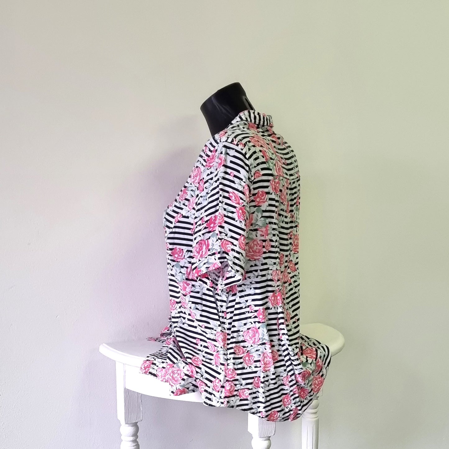 Rene Taylor - Candy pink, green and white striped summer shirt