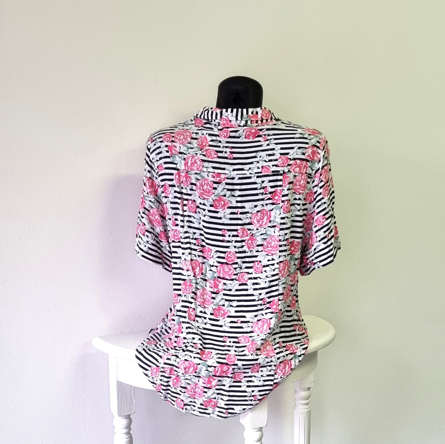 Rene Taylor - Candy pink, green and white striped summer shirt