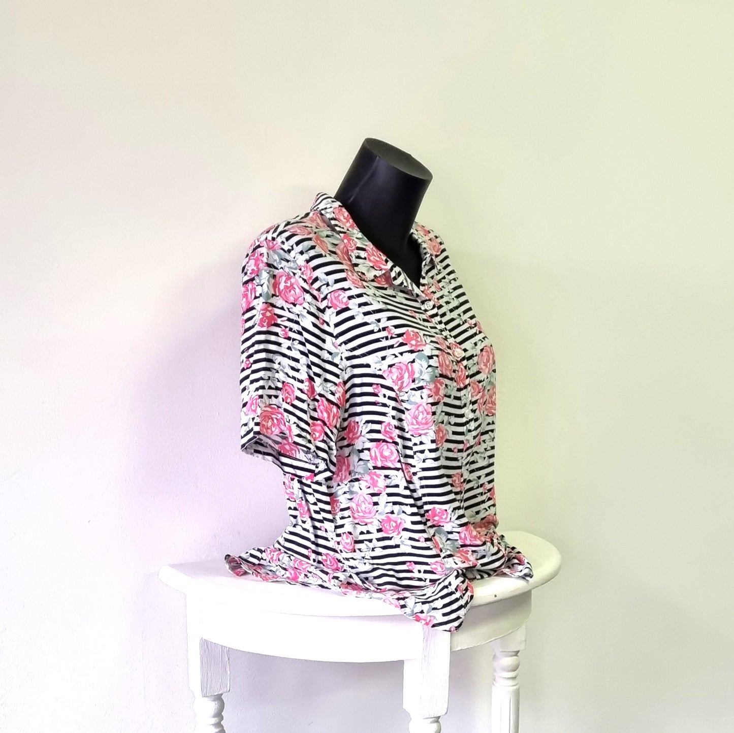 Rene Taylor - Candy pink, green and white striped summer shirt