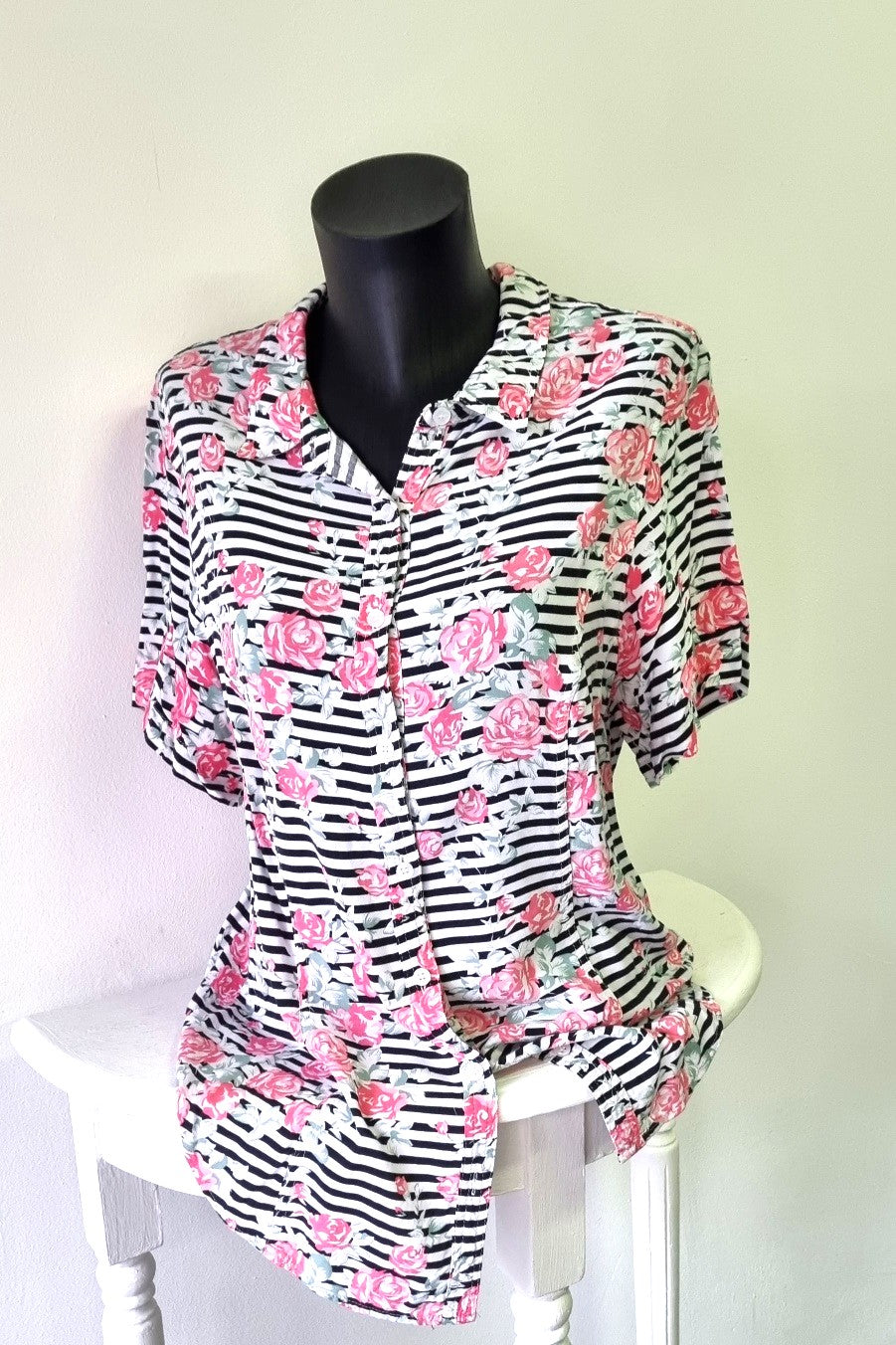 Rene Taylor - Candy pink, green and white striped summer shirt