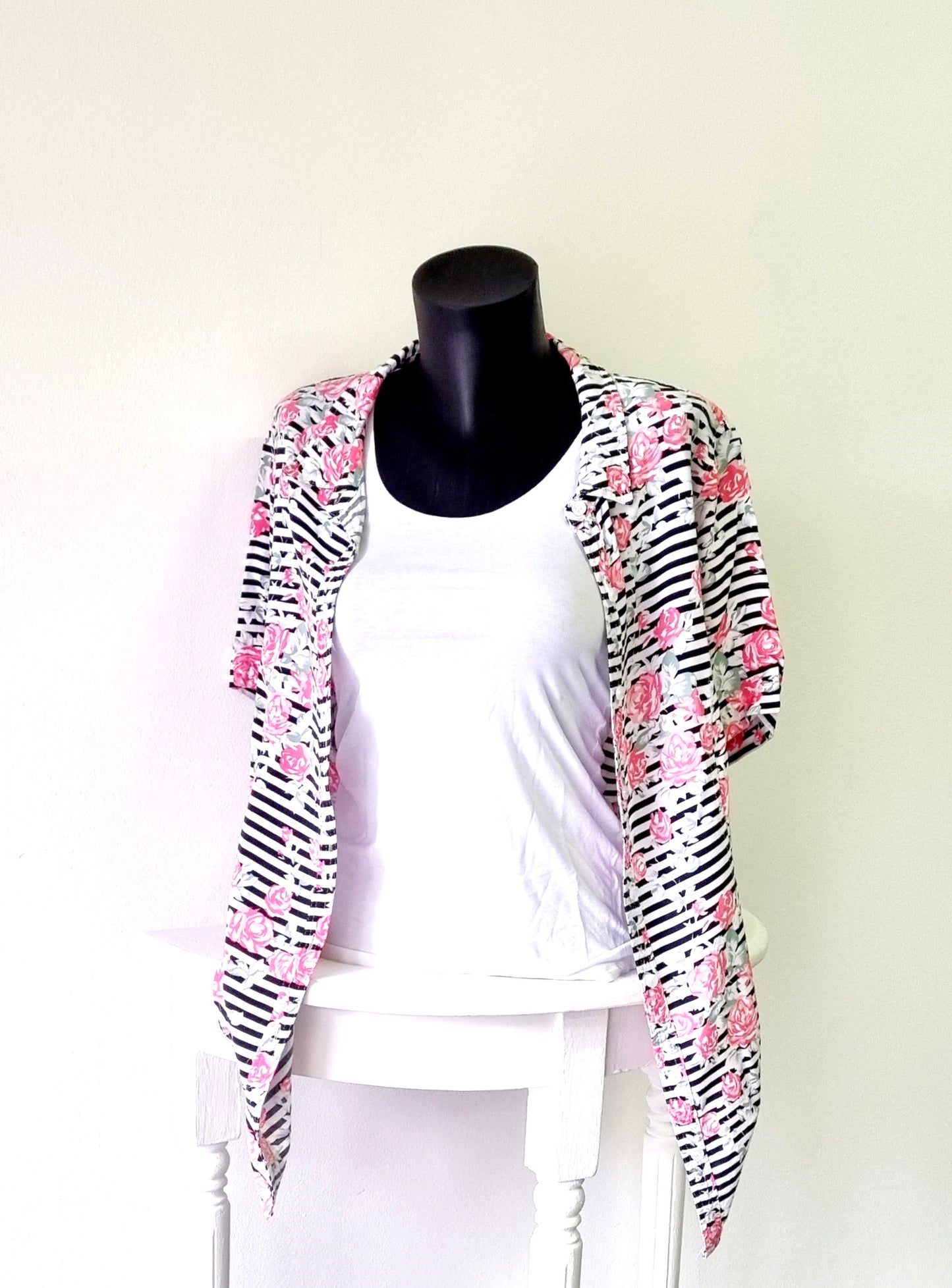 Rene Taylor - Candy pink, green and white striped summer shirt