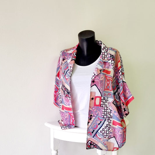 Hand Sewn - Colorful Short Sleeve Pink Blouse