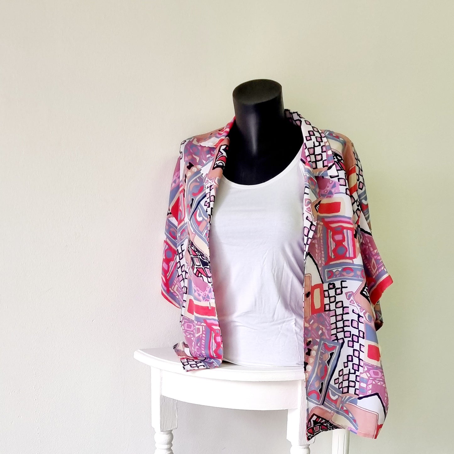 Hand Sewn - Colorful Short Sleeve Pink Blouse