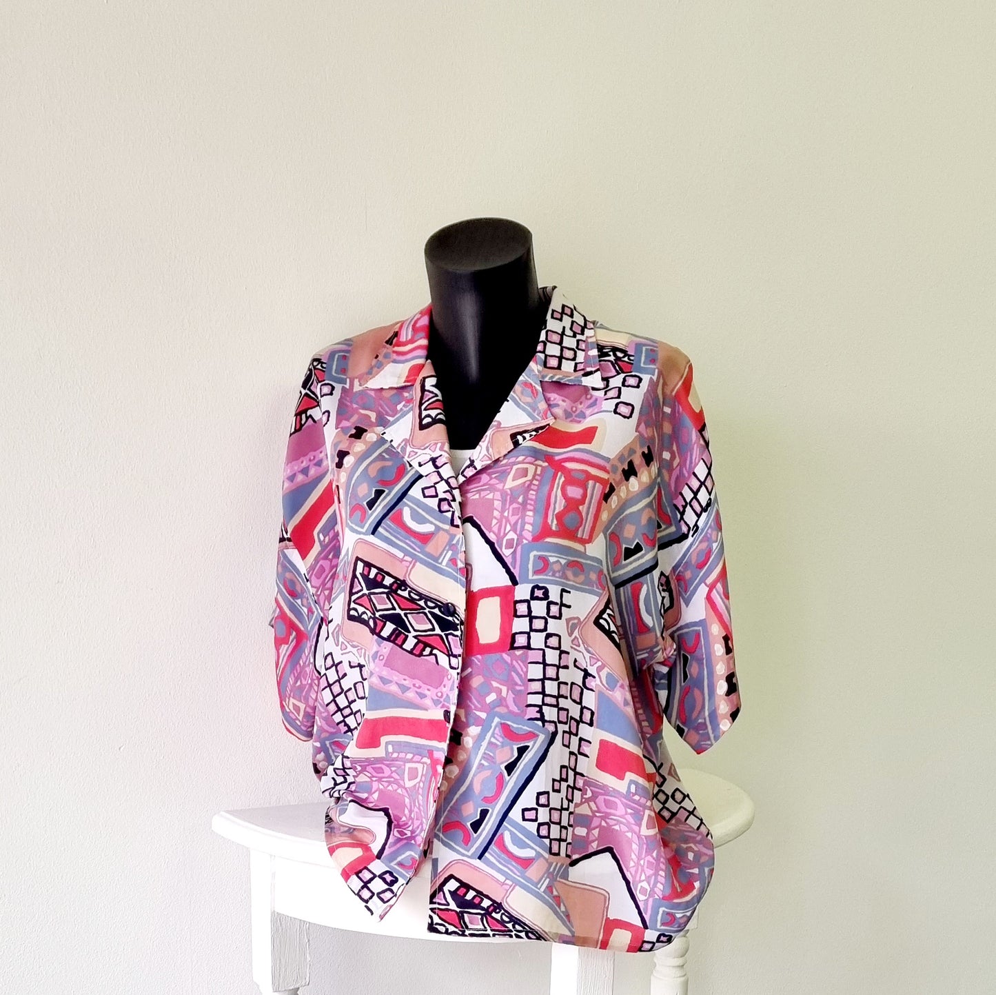 Hand Sewn - Colorful Short Sleeve Pink Blouse