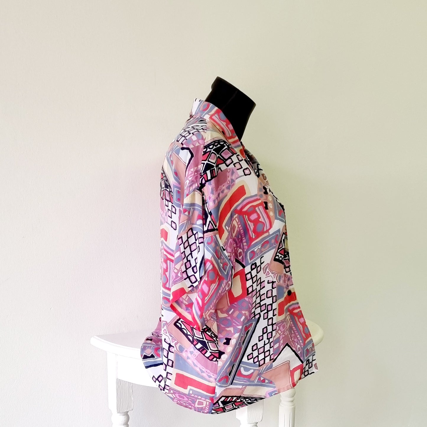 Hand Sewn - Colorful Short Sleeve Pink Blouse