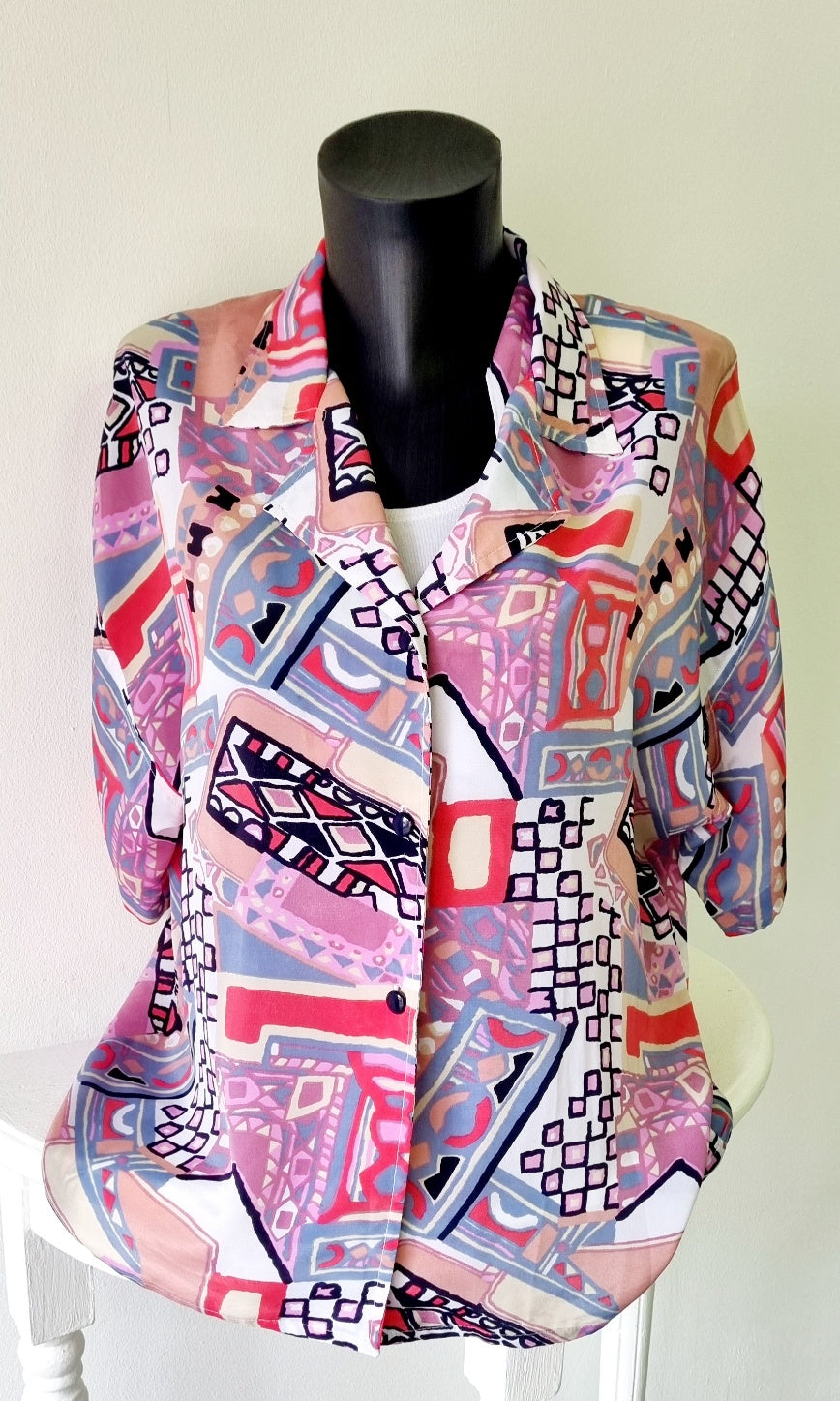 Hand Sewn - Colorful Short Sleeve Pink Blouse