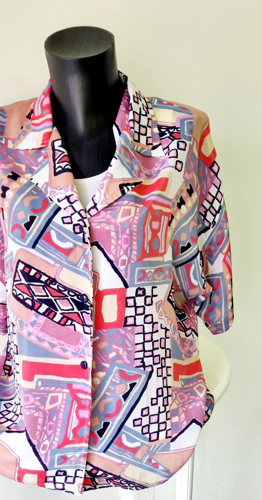 Hand Sewn - Colorful Short Sleeve Pink Blouse