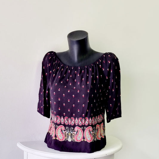 Fashion Collection - Black Printed Paisley off shoulder top