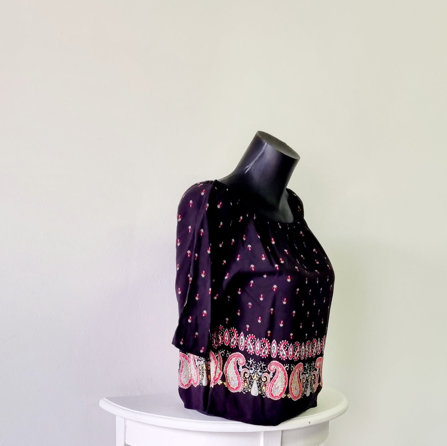 Fashion Collection - Black Printed Paisley off shoulder top