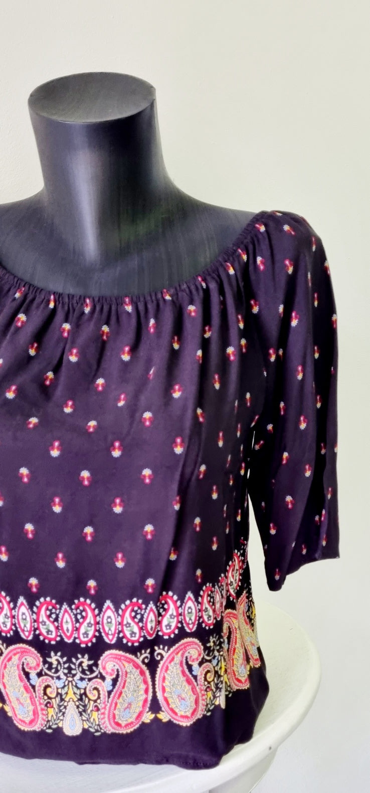 Fashion Collection - Black Printed Paisley off shoulder top