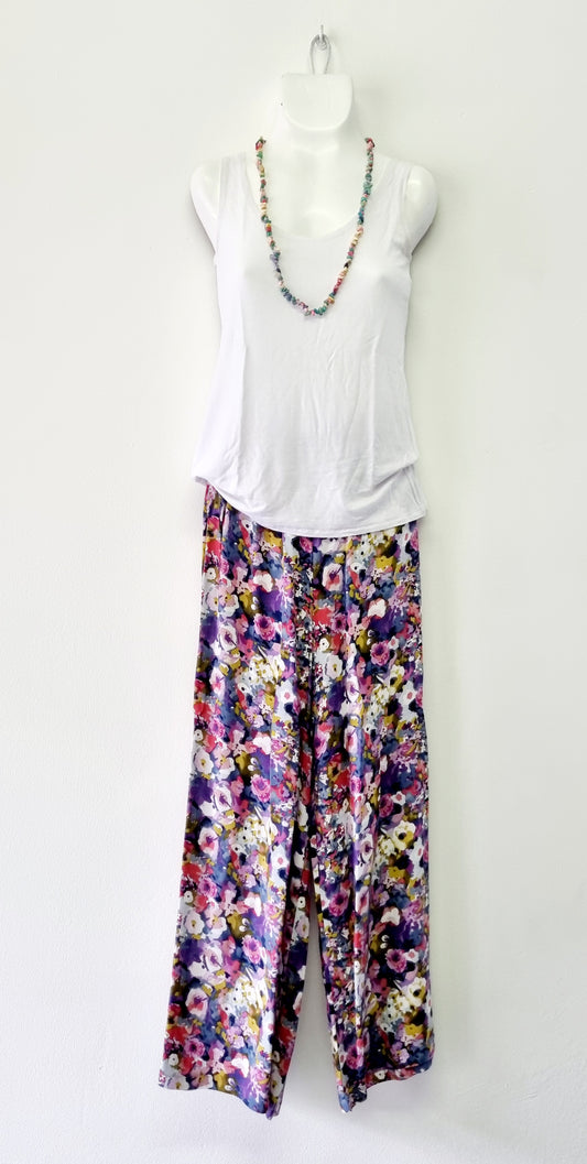 Be Yourself - Shade of pink & purple casual elastic waited wide leg slacks