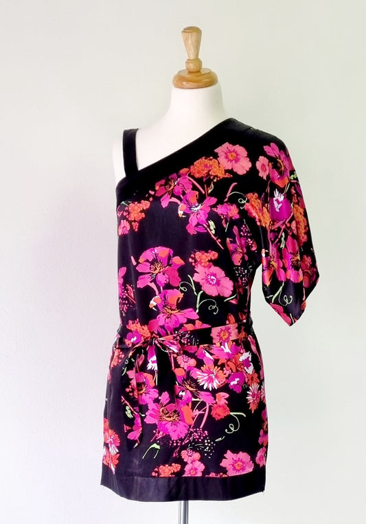 Oasis by Foschini - Black & Pink Floral One Shoulder Blouse