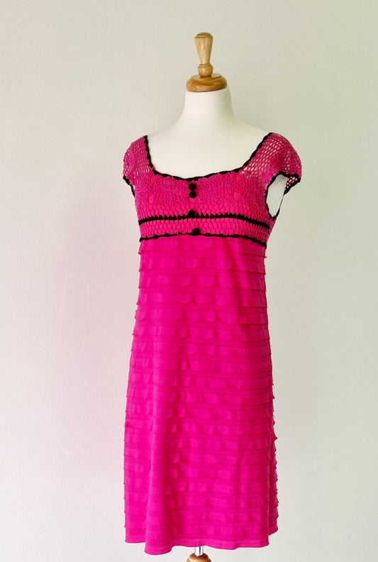 Forever and Ever - Pink Crochet Bodice Dress