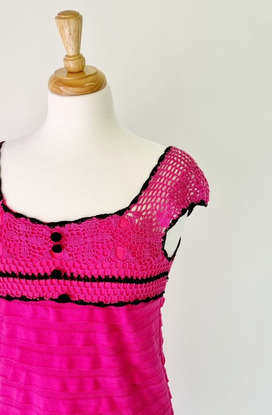 Forever and Ever - Pink Crochet Bodice Dress