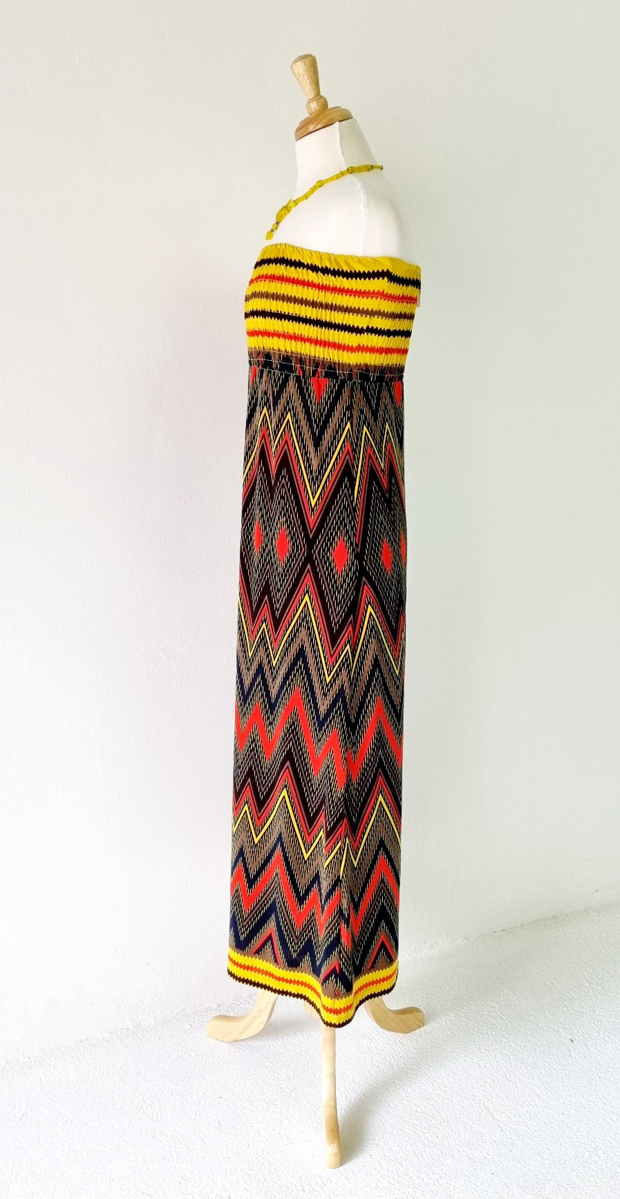 Niara - Red, Black & Yellow sleeveless long summer dress