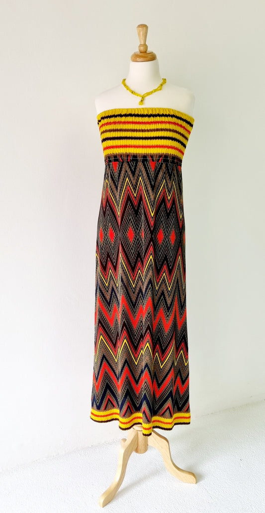 Niara - Red, Black & Yellow sleeveless long summer dress