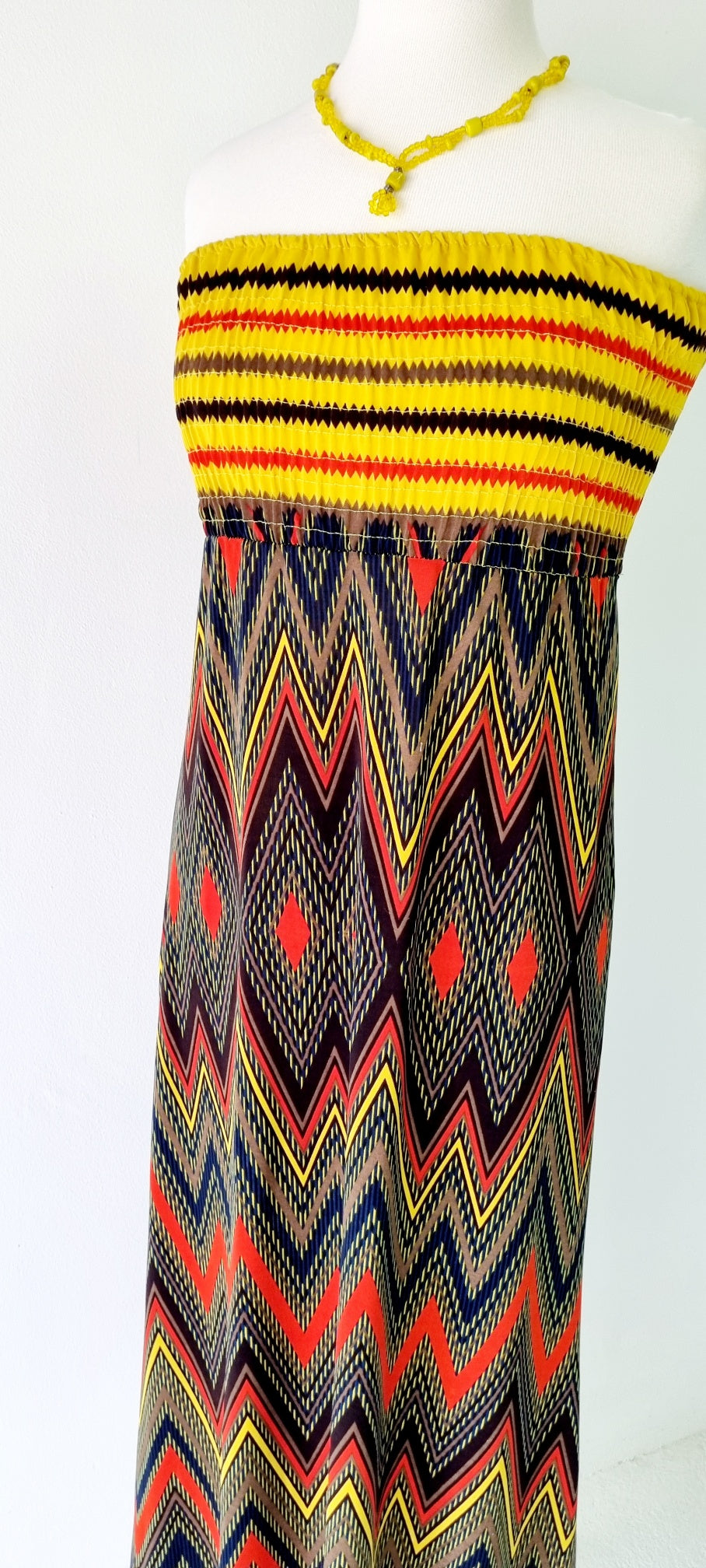 Niara - Red, Black & Yellow sleeveless long summer dress