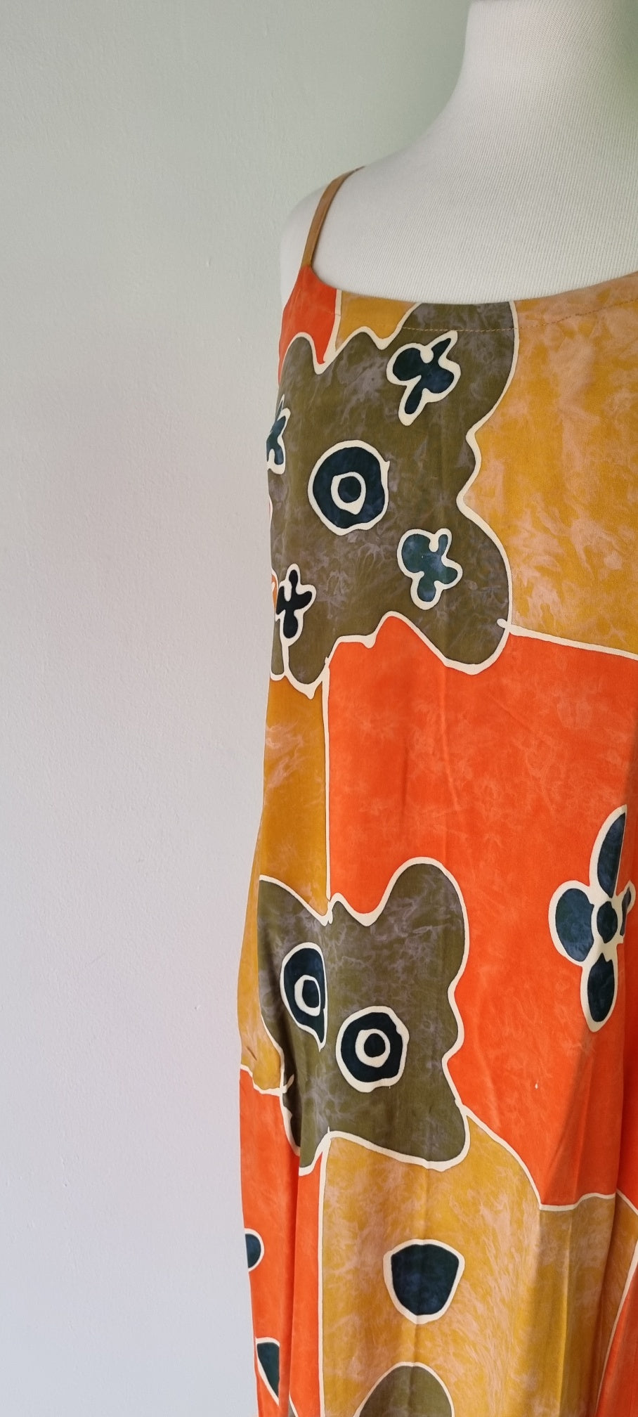 Made in Indonesia - Orange and green fabric print maxi dress