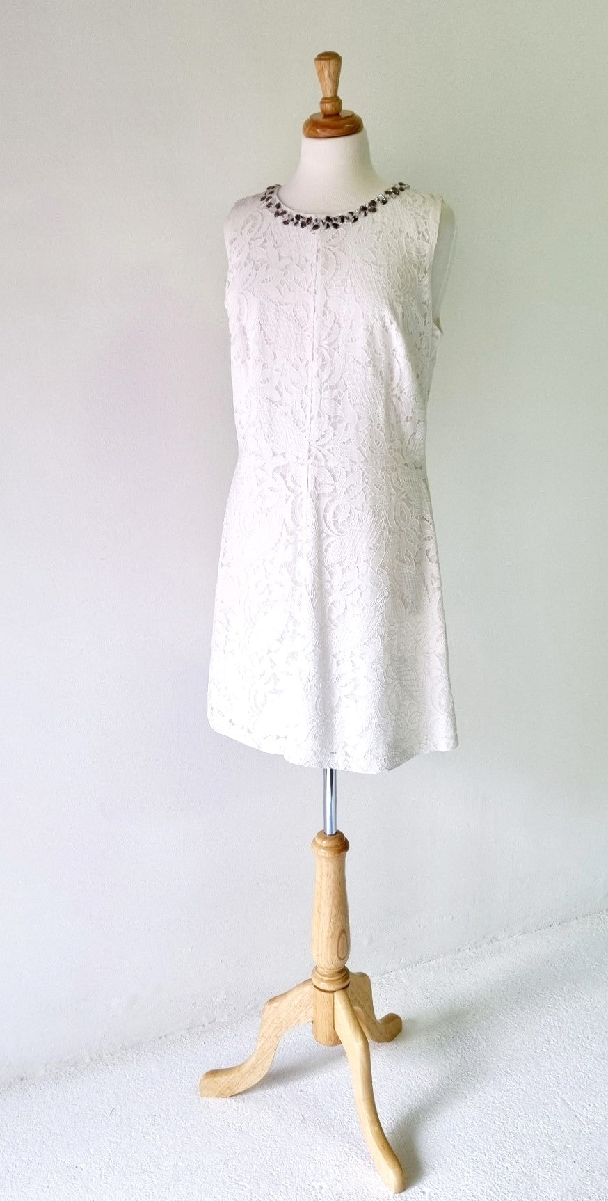 Woolworths - Off White lined midi dress with stone embellished neckline