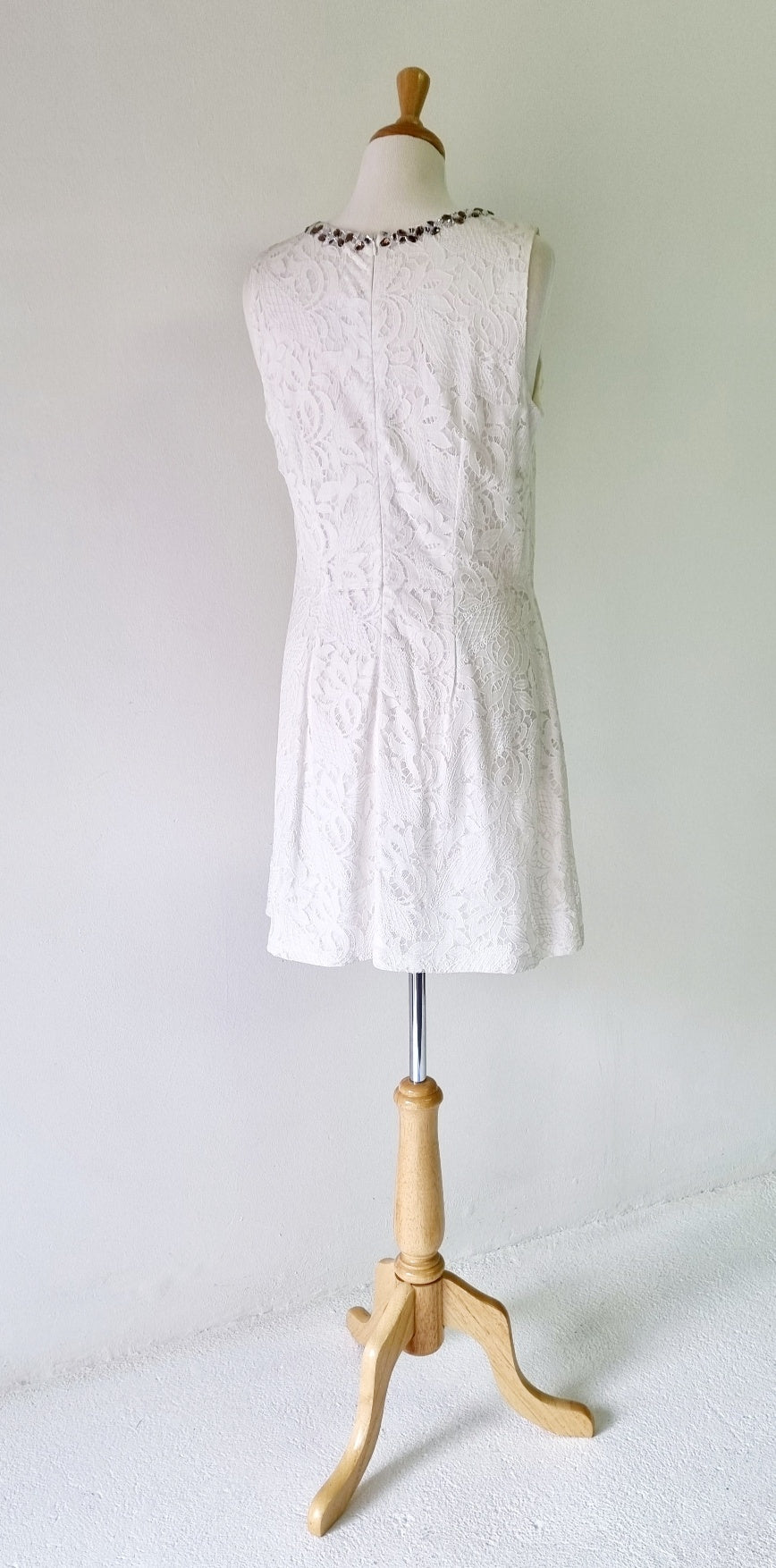 Woolworths - Off White lined midi dress with stone embellished neckline