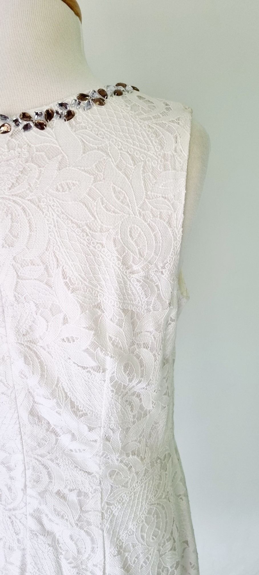 Woolworths - Off White lined midi dress with stone embellished neckline